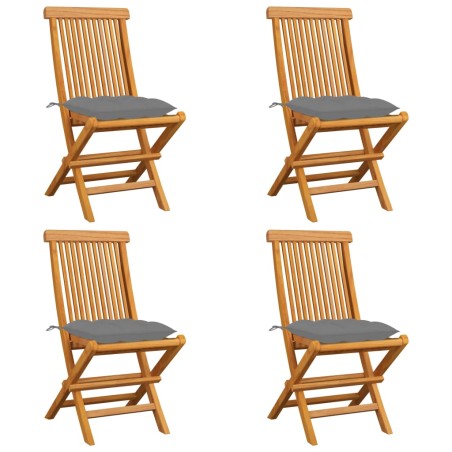 vidaXL Gartenstühle mit Grauen Kissen 4 Stk. Massivholz Teak 
