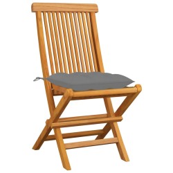 vidaXL Gartenstühle mit Grauen Kissen 4 Stk. Massivholz Teak 