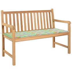 Gartenbank mit Blattmuster-Auflage 120 cm Massivholz Teak