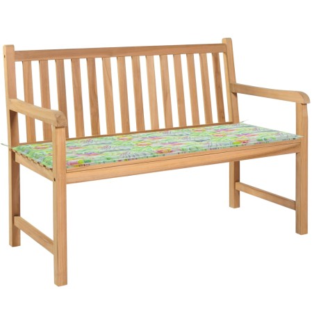 Gartenbank mit Blattmuster-Auflage 120 cm Massivholz Teak