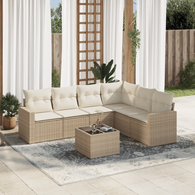 vidaXL 7-tlg. Garten-Sofagarnitur mit Kissen Beige Poly Rattan vidaXL 7-tlg. Garten-Sofagarnitur mit Kissen Beige Poly Rattan