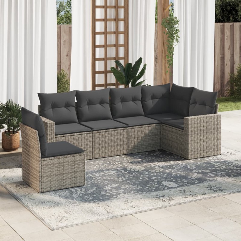 vidaXL 6-tlg. Garten-Sofagarnitur mit Kissen Grau Poly Rattan vidaXL 6-tlg. Garten-Sofagarnitur mit Kissen Grau Poly Rattan