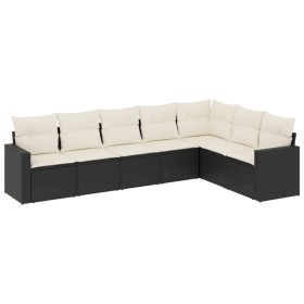 vidaXL 7-tlg. Garten-Sofagarnitur mit Kissen Schwarz Poly Rattan