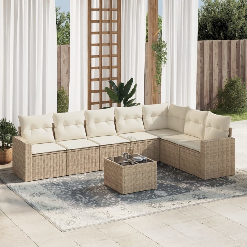 vidaXL 8-tlg. Garten-Sofagarnitur mit Kissen Beige Poly Rattan vidaXL 8-tlg. Garten-Sofagarnitur mit Kissen Beige Poly Rattan