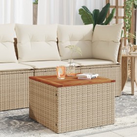 vidaXL Gartentisch Beige 55x55x37 cm Poly Rattan und Akazienholz