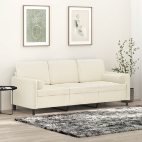 vidaXL 3-Sitzer-Sofa mit Zierkissen Creme 180 cm Samt