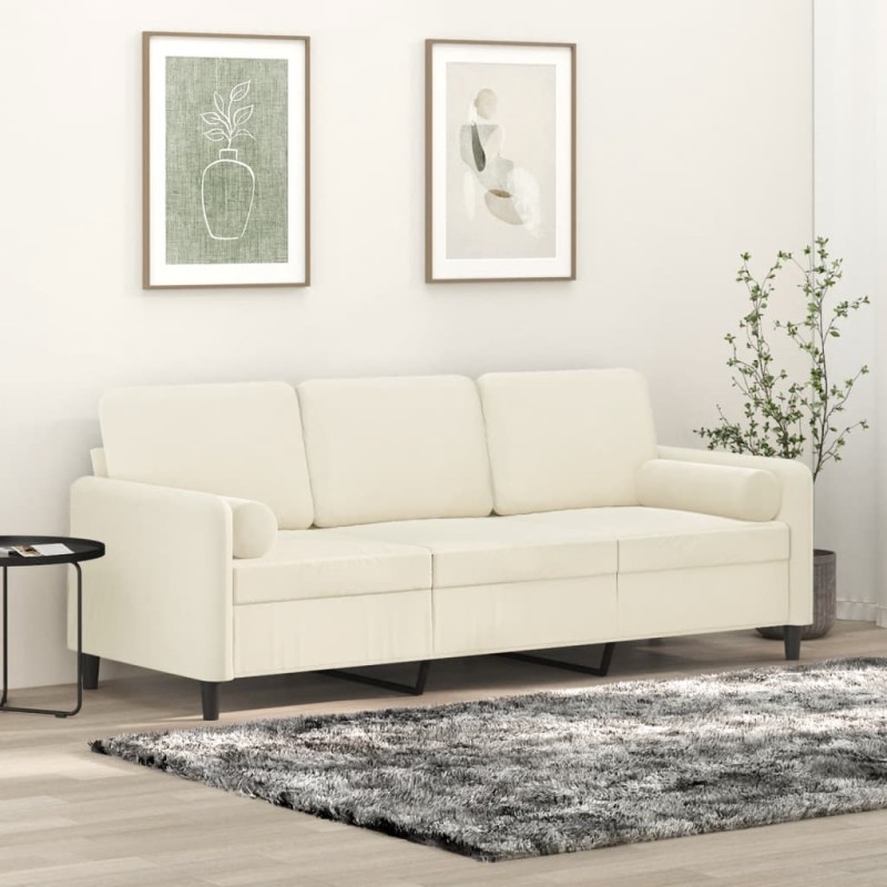 vidaXL 3-Sitzer-Sofa mit Zierkissen Creme 180 cm Samt vidaXL 3-Sitzer-Sofa mit Zierkissen Creme 180 cm Samt