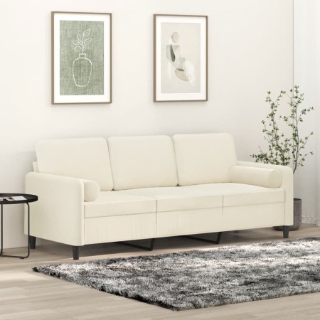 vidaXL 3-Sitzer-Sofa mit Zierkissen Creme 180 cm Samt