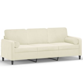 vidaXL 3-Sitzer-Sofa mit Zierkissen Creme 180 cm Samt
