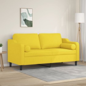 vidaXL 2-Sitzer-Sofa mit Zierkissen Hellgelb 140 cm Stoff