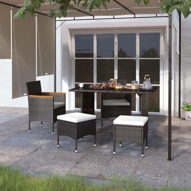 vidaXL 4-tlg. Gartenstuhl und Hocker Set Poly Rattan Schwarz vidaXL 4-tlg. Gartenstuhl und Hocker Set Poly Rattan Schwarz