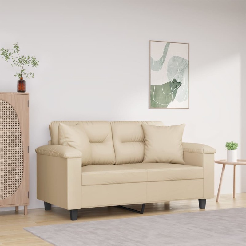 vidaXL 2-Sitzer-Sofa mit Kissen Creme 120 cm Mikrofasergewebe vidaXL 2-Sitzer-Sofa mit Kissen Creme 120 cm Mikrofasergewebe