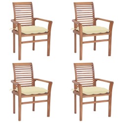 Essstühle 4 Stk. mit Cremeweißen Kissen Massivholz Teak