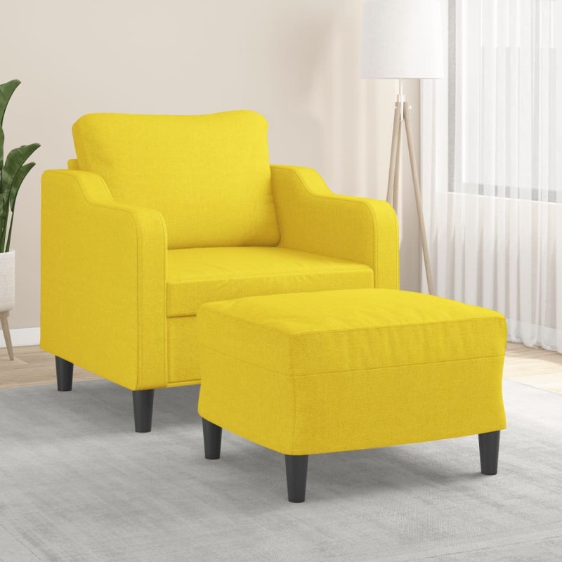 vidaXL Sessel mit Hocker Hellgelb 60 cm Stoff vidaXL Sessel mit Hocker Hellgelb 60 cm Stoff