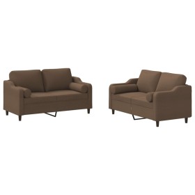 vidaXL 2-tlg. Sofagarnitur mit Kissen Braun Stoff