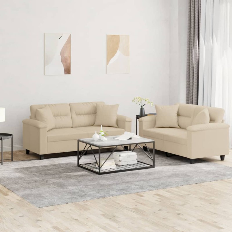 vidaXL 2-tlg. Sofagarnitur mit Kissen Creme Mikrofasergewebe vidaXL 2-tlg. Sofagarnitur mit Kissen Creme Mikrofasergewebe