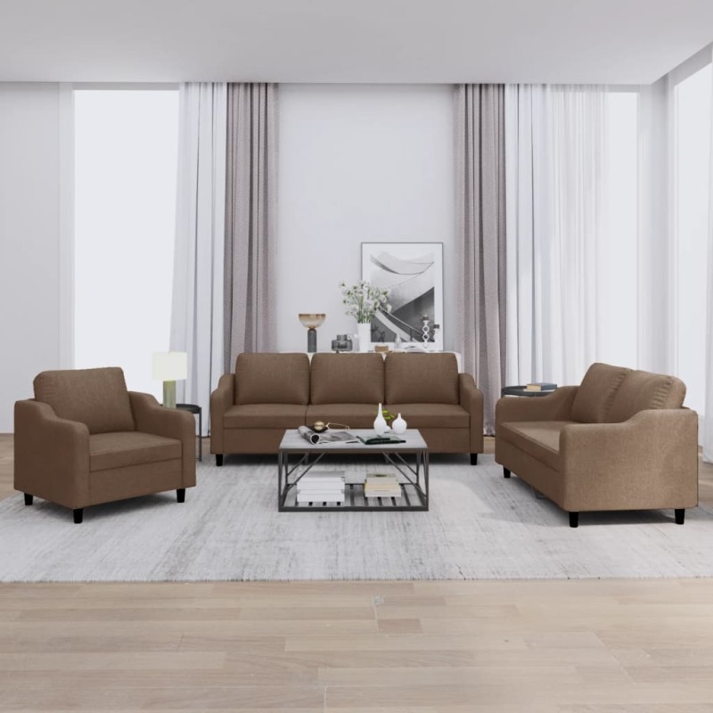 vidaXL 3-tlg. Sofagarnitur mit Kissen Braun Stoff vidaXL 3-tlg. Sofagarnitur mit Kissen Braun Stoff