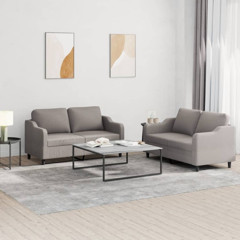 vidaXL 2-tlg. Sofagarnitur mit Kissen Taupe Stoff vidaXL 2-tlg. Sofagarnitur mit Kissen Taupe Stoff