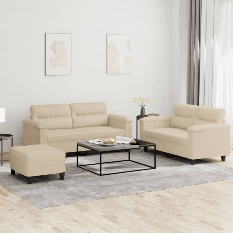 vidaXL 3-tlg. Sofagarnitur mit Kissen Creme Mikrofasergewebe vidaXL 3-tlg. Sofagarnitur mit Kissen Creme Mikrofasergewebe