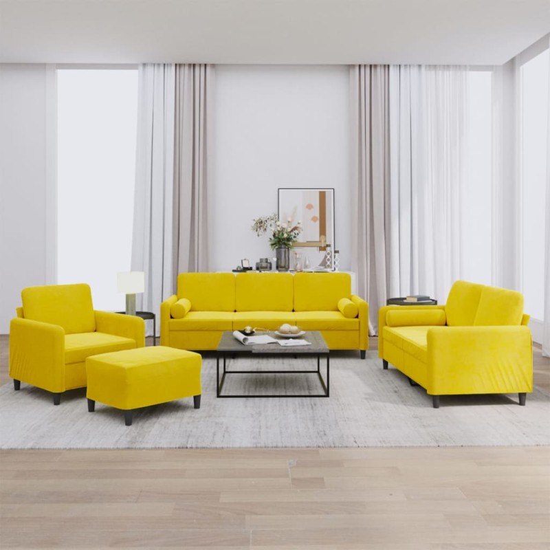 vidaXL 4-tlg. Sofagarnitur mit Kissen Gelb Samt vidaXL 4-tlg. Sofagarnitur mit Kissen Gelb Samt