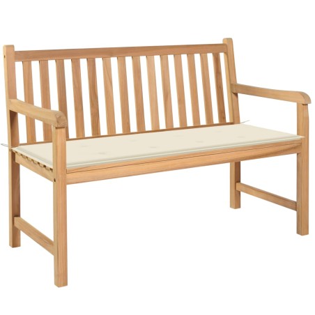 Gartenbank mit Cremeweißer Auflage 120 cm Massivholz Teak
