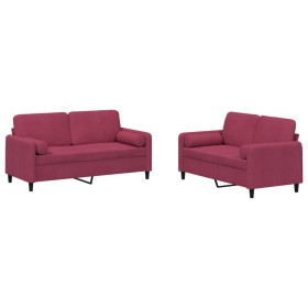 vidaXL 2-tlg. Sofagarnitur mit Kissen Weinrot Samt