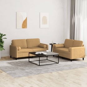 vidaXL 2-tlg. Sofagarnitur mit Kissen Braun Samt