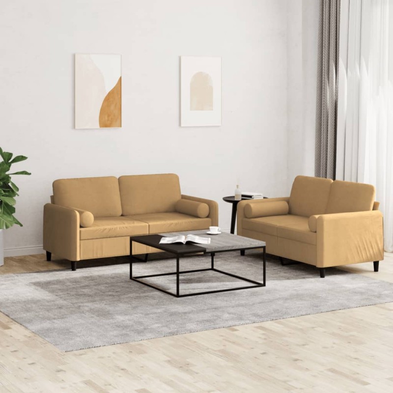 vidaXL 2-tlg. Sofagarnitur mit Kissen Braun Samt vidaXL 2-tlg. Sofagarnitur mit Kissen Braun Samt