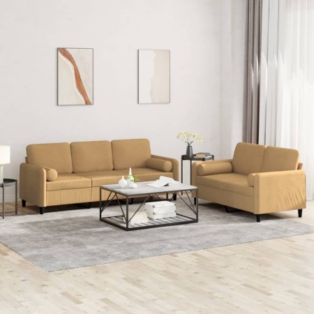 vidaXL 2-tlg. Sofagarnitur mit Kissen Braun Samt