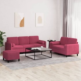 vidaXL 3-tlg. Sofagarnitur mit Kissen Weinrot Samt