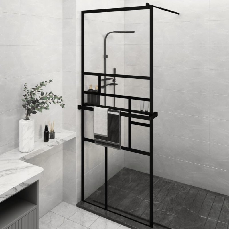 vidaXL Duschwand mit Ablage für Walk-In-Dusche Schwarz 80x195 cm ESG vidaXL Duschwand mit Ablage für Walk-In-Dusche Schwarz 80x195 cm ESG