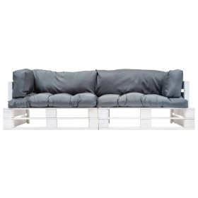 vidaXL 2-tlg. Garten-Palettensofa-Set Kissen in Grau Kiefernholz