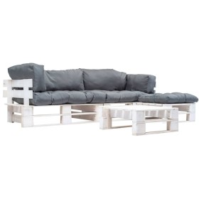 vidaXL 4-tlg. Paletten-Lounge-Set mit Kissen in Grau Holz