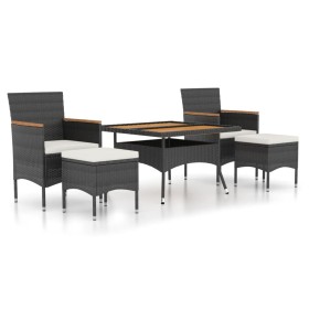 vidaXL 5-tlg. Garten-Essgruppe Poly Rattan & Massivholz Akazie Schwarz