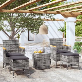 vidaXL 5-tlg. Garten-Bistro-Set Poly Rattan und Hartglas Grau 