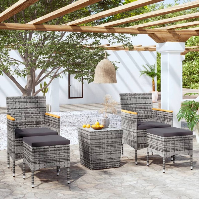 vidaXL 5-tlg. Garten-Bistro-Set Poly Rattan und Hartglas Grau vidaXL 5-tlg. Garten-Bistro-Set Poly Rattan und Hartglas Grau