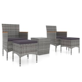 vidaXL 5-tlg. Garten-Bistro-Set Poly Rattan und Hartglas Grau 
