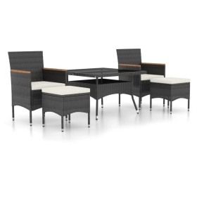 vidaXL 5-tlg. Garten-Essgruppe Poly Rattan und Hartglas Schwarz
