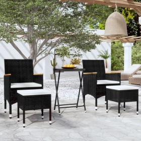 vidaXL 5-tlg. Garten-Bistro-Set Poly Rattan und Hartglas Schwarz 