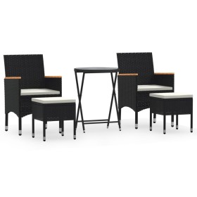 vidaXL 5-tlg. Garten-Bistro-Set Poly Rattan und Hartglas Schwarz 