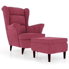 vidaXL Ohrensessel mit Hocker Weinrot Samt