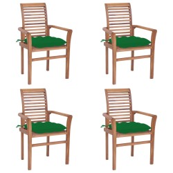 Essstühle 4 Stk. mit Grünen Kissen Massivholz Teak