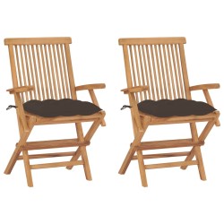 vidaXL Gartenstühle mit Taupe Kissen 2 Stk. Massivholz Teak