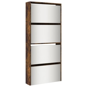vidaXL Schuhschrank mit Spiegel 4 Fächer Räuchereiche 63x17x134 cm