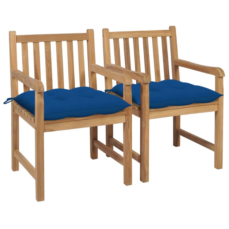 Gartenstühle 2 Stk. mit Blauen Kissen Massivholz Teak Gartenstühle 2 Stk. mit Blauen Kissen Massivholz Teak