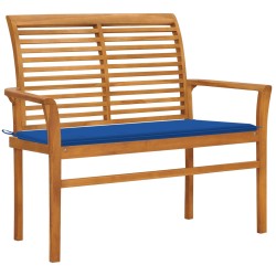 Gartenbank mit Königsblauer Auflage 112 cm Massivholz Teak