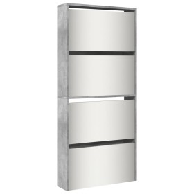 vidaXL Schuhschrank mit Spiegel 4 Fächer Betongrau 63x17x134 cm