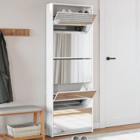 vidaXL Schuhschrank mit Spiegel 5 Fächer Hochglanz-Weiß 63x17x169,5 cm