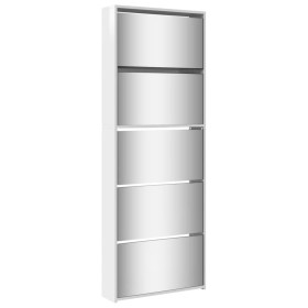vidaXL Schuhschrank mit Spiegel 5 Fächer Hochglanz-Weiß 63x17x169,5 cm