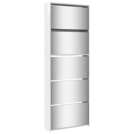 vidaXL Schuhschrank mit Spiegel 5 Fächer Hochglanz-Weiß 63x17x169,5 cm